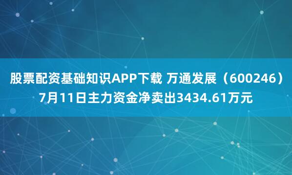 股票配资基础知识APP下载 万通发展（600246）7月11日主力资金净卖出3434.61万元